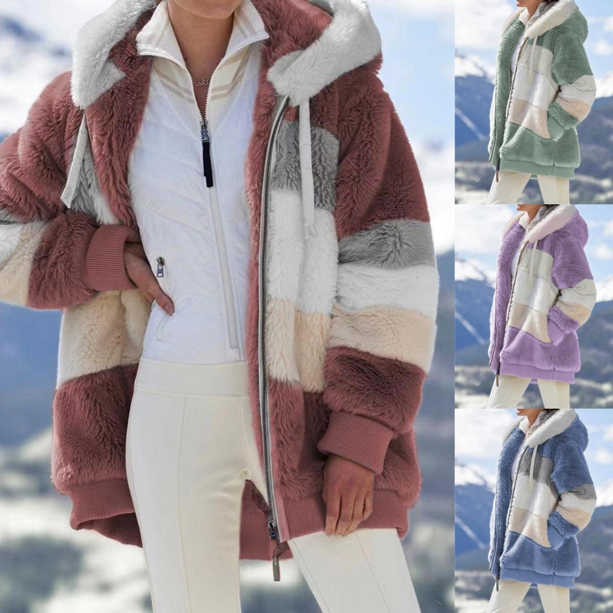 ☃️Oferta limitada❄️【S-5XL】Nueva chaqueta de invierno para mujer 2025, gruesa con franjas de felpa-4127525