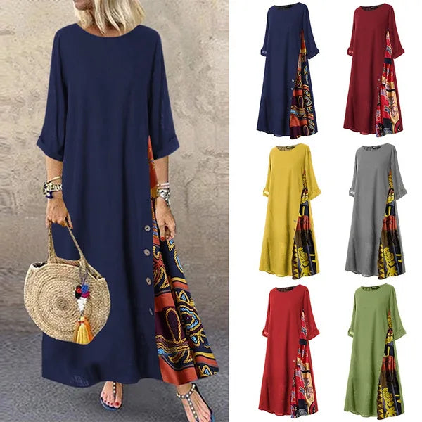 ✨💕【M-5XL】2025 Lato Nowa Damska Elegancka Retro Casualowa Sukienka Z Nadrukiem