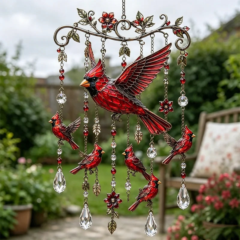 🐦 Křišťálové zvonkohry ozdobené kolibříky a malovanými vzory ve vintage stylu