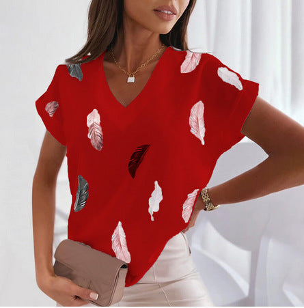 🎉🌈【Ograniczona ilość】🔥✨【S-6XL】2025 Lato Nowy Prosty Wygodny Miękki Damski T-shirt z nadrukiem 3D Piór-3970872