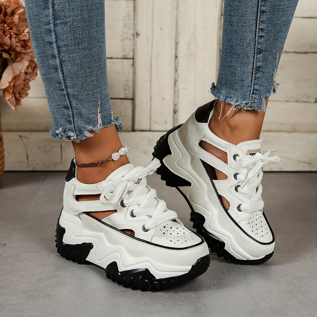 👞【35-40】2024 nowe sandały sportowe o wysokiej, pustej, grubej podeszwie-3915911