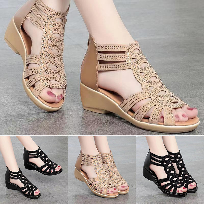 👡【35-40】Wydrążone, oddychające sandały, średnio-wysokie, miękka podeszwa, miękka skóra, modne i elastyczne-3957289