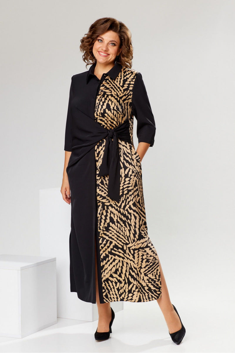 💙🖤【S-5XL】 Elegancka sukienka z nadrukiem, która podkreśla talię-3750738