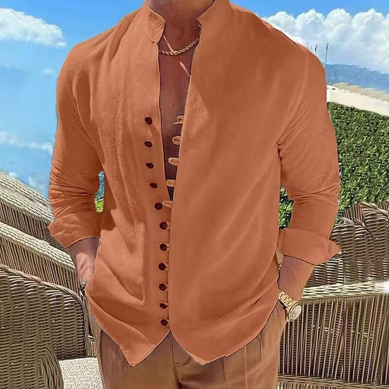 🔥🔥【Kup 1, a 2 dostaniesz gratis】🔥【S-3XL】Męska koszula z kołnierzykiem stójkowym i guzikami-4017532
