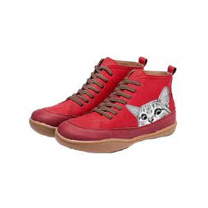 【35-43】Nowe, modne, jesienne i zimowe botki damskie z nadrukiem uroczego kota-3766989