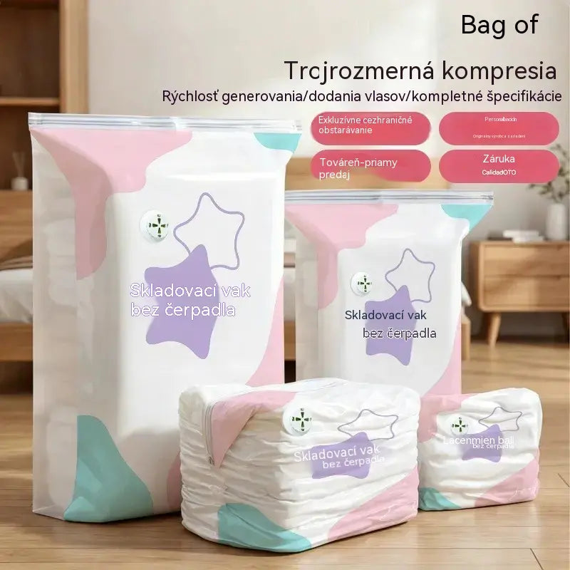 ⭐🧳【5-dílná sada】💨 Velká, stlačitelná vakuová úložná kapsa: nevyžaduje pumpičku, je nepropustná a ideální pro úsporu místa v kufru a doma ✈️