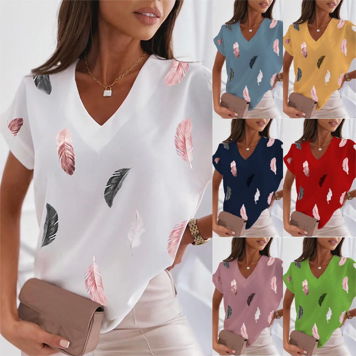 🎉🌈【Ograniczona ilość】🔥✨【S-6XL】2025 Lato Nowy Prosty Wygodny Miękki Damski T-shirt z nadrukiem 3D Piór-3970872