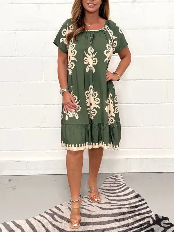 🤩🌹【S-4XL】 Kwadratowa sukienka z geometrycznym wzorem Multi Print-3671522