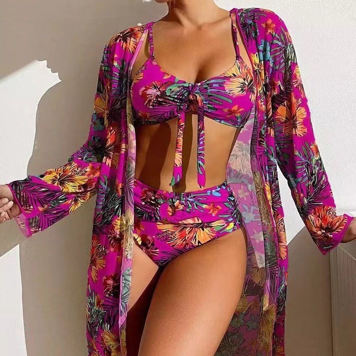 👙☀️【S-2XL】【3-częściowy zestaw】Nowy zestaw strojów kąpielowych 3-częściowy 2025 z modną chustą-3982743