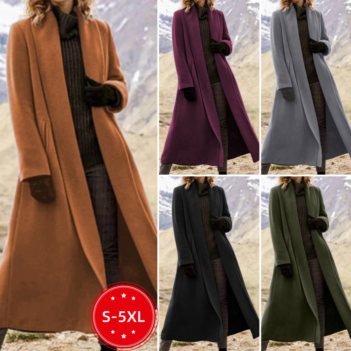 🌟💋【S-5XL】2025 nowy długi płaszcz casualowy wysokiej jakości wełniany wiatrówka