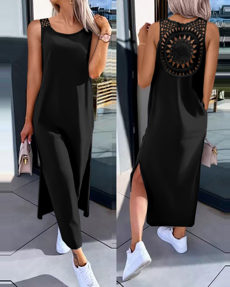 【S-XXL】 Letnia sukienka bez rękawów z rozcięciami po bokach-3692093