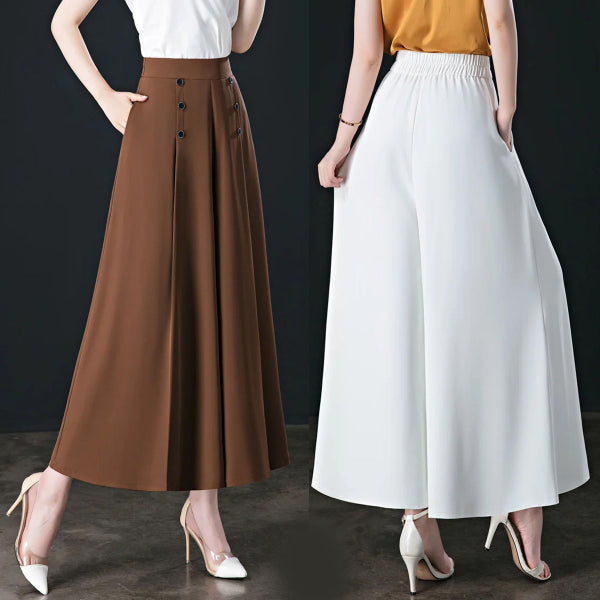 【M-5XL】Modna, drapowana spódnica damska z szerokimi nogawkami i wysokim stanem-3568652