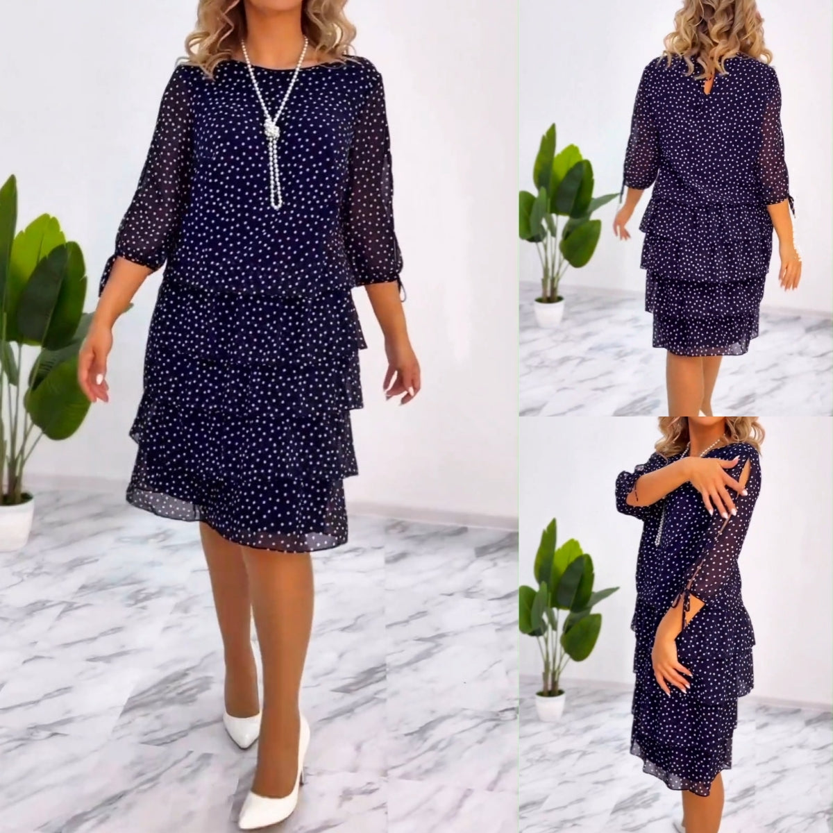 🥰【S-5XL】 Nowa elegancka luźna sukienka w kropki-3863962
