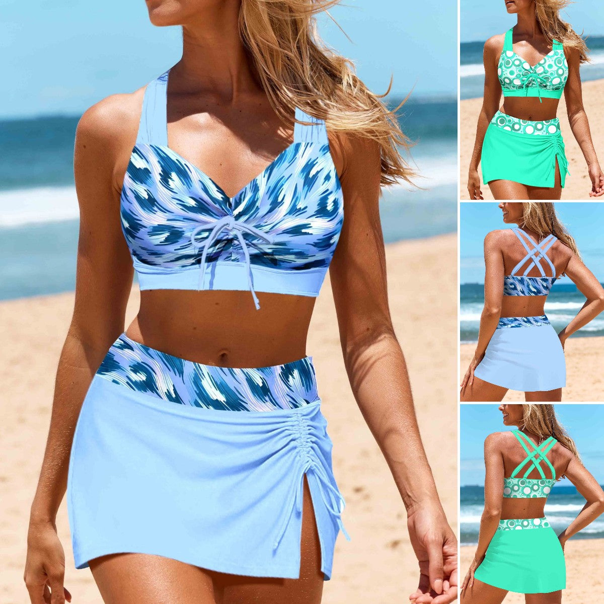 👙Lato 2024 Nowe bikini z nadrukiem i rozcięciem Plażowe stroje kąpielowe-3625538