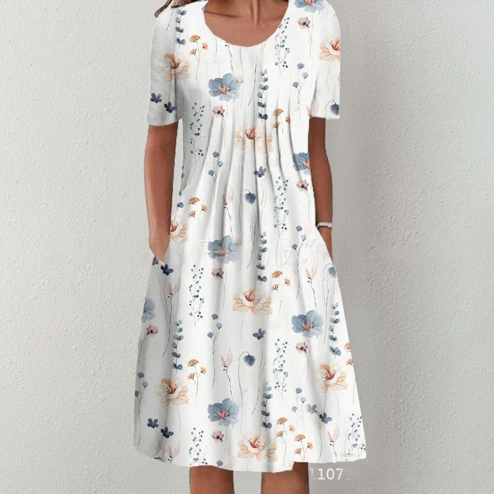 【S-5XL】🌺2024 Modna sukienka z nadrukiem i okrągłym dekoltem-3665760