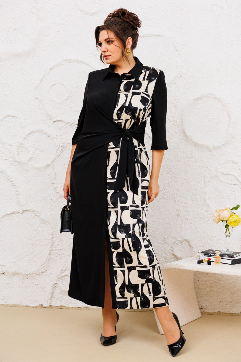 💙🖤【S-5XL】 Elegancka sukienka z nadrukiem, która podkreśla talię-3750738