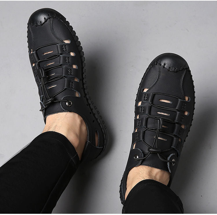 🌟✨【39-44】Męskie oryginalne skórzane buty z odkrytymi palcami, wydrążone, letnie, swobodne, oddychające - modne i stylowe-4022267