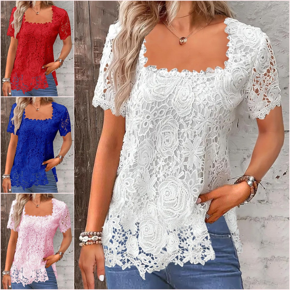 🌼🌼【S-5XL】2024 nowa letnia gorąca sprzedaż elegancka koronkowa koszula-3674690