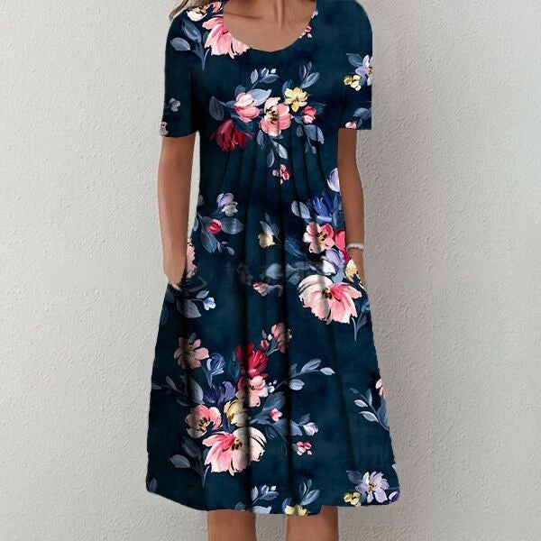 【S-5XL】🌺2024 Modna sukienka z nadrukiem i okrągłym dekoltem-3665760
