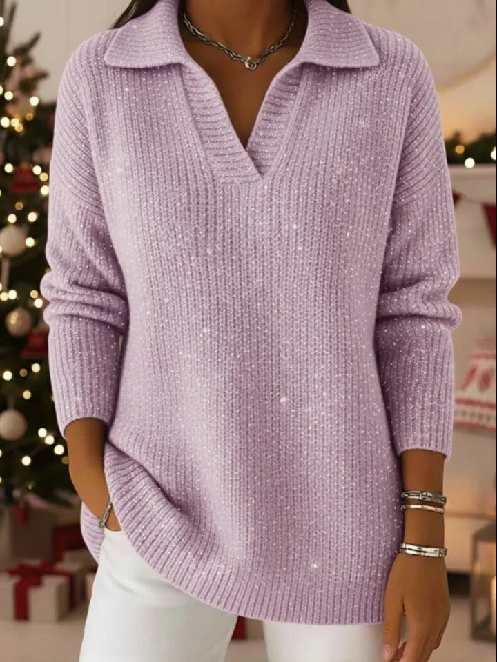 🔥【S-3XL】Marzycielski damski, modny i elegancki sweter z dzianiny, dekolt w serek, wzór gwiaździstego nieba 4207095