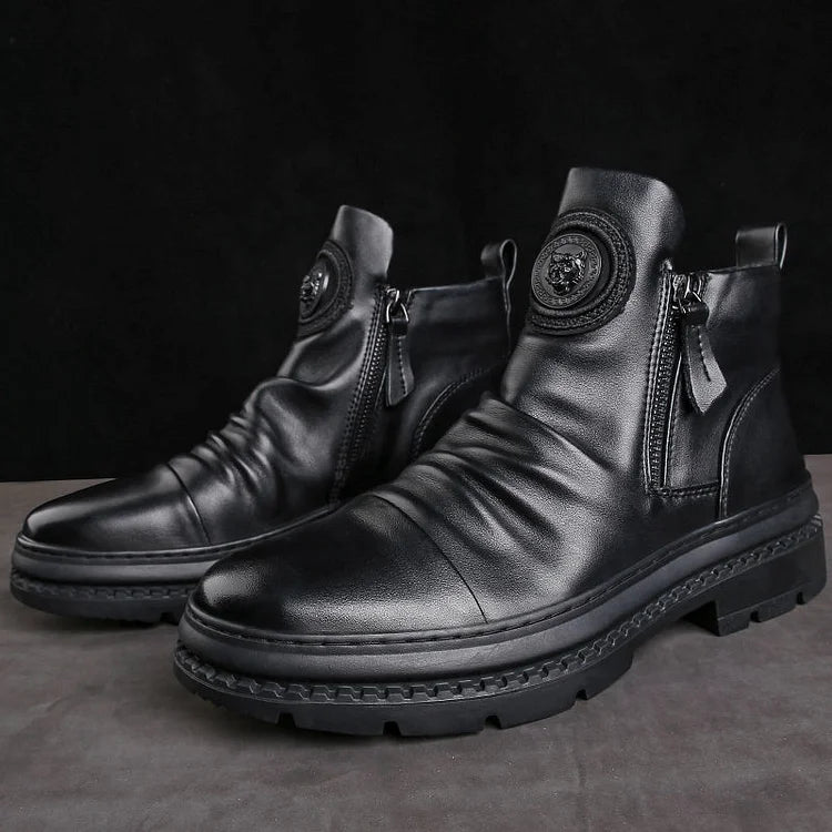 👞【39-44】Nowe jesienne i zimowe botki męskie skórzane, wysokiej jakości skóra-3765112