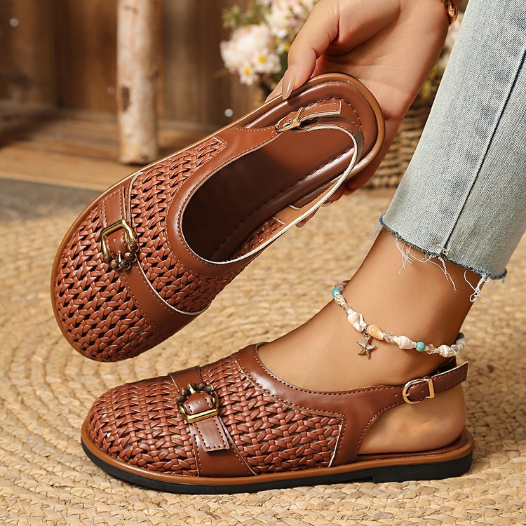 🛍️ Pohodlí a svěžest! Nízké pletené sandály s uzavřenou špičkou a páskem | 36-43