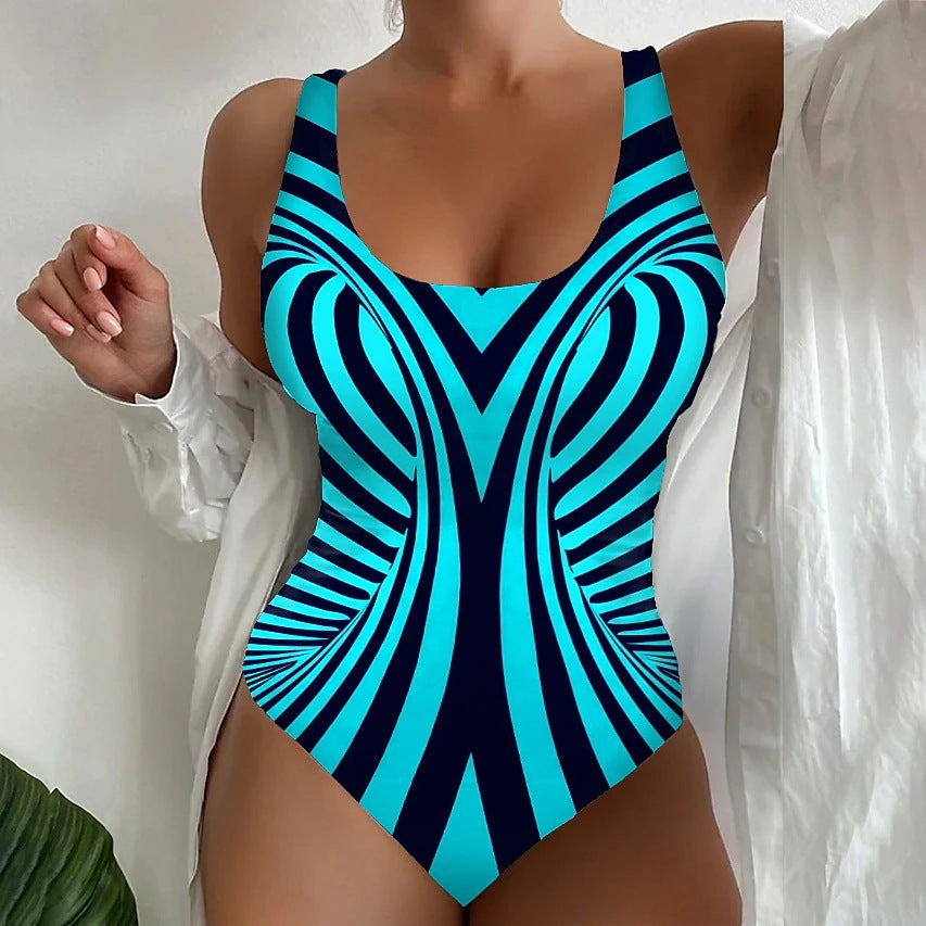 【😍S~6XL】Seksowny, jednoczęściowy kostium kąpielowy w paski (3624249)