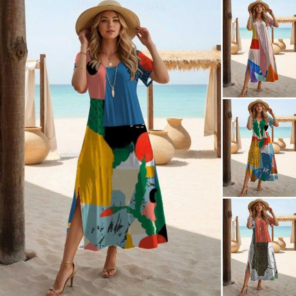 👗【S-3XL】🌈2025 nowa długa sukienka z nadrukiem w dużym rozmiarze 3928707