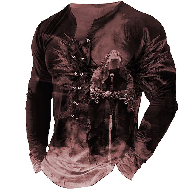 š¦š¦MÄski, swobodny T-shirt z dÅugim rÄkawem i nadrukiem 3D