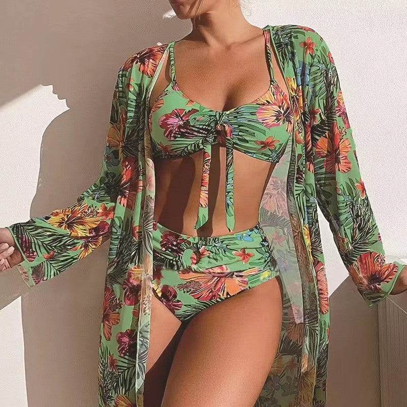 👙☀️【S-2XL】【3-częściowy zestaw】Nowy zestaw strojów kąpielowych 3-częściowy 2025 z modną chustą-3982743