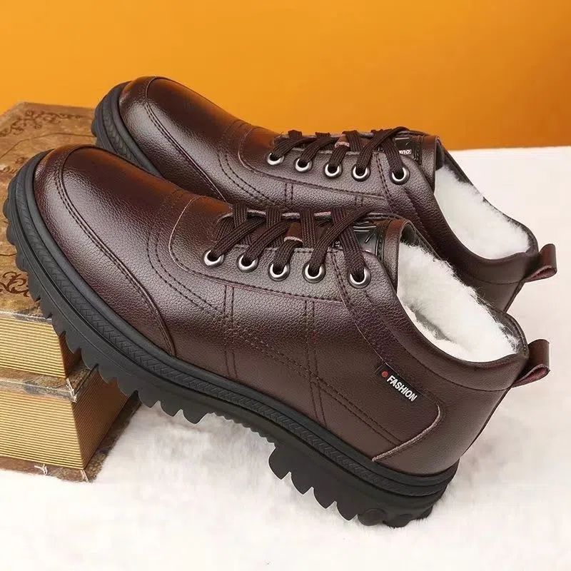 【39-44】 Zimowe, ciepłe męskie skórzane buty z grubą podeszwą