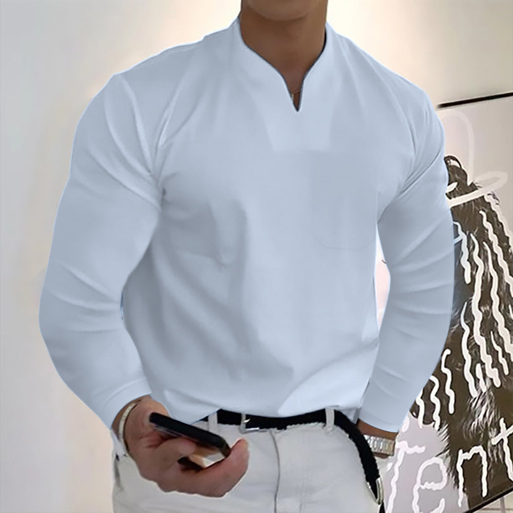 đăS-5XLă Nowy stylowy, elastyczny, baweĆniany T-shirt mÄski z dekoltem w ksztaĆcie litery V, na lato-3916336