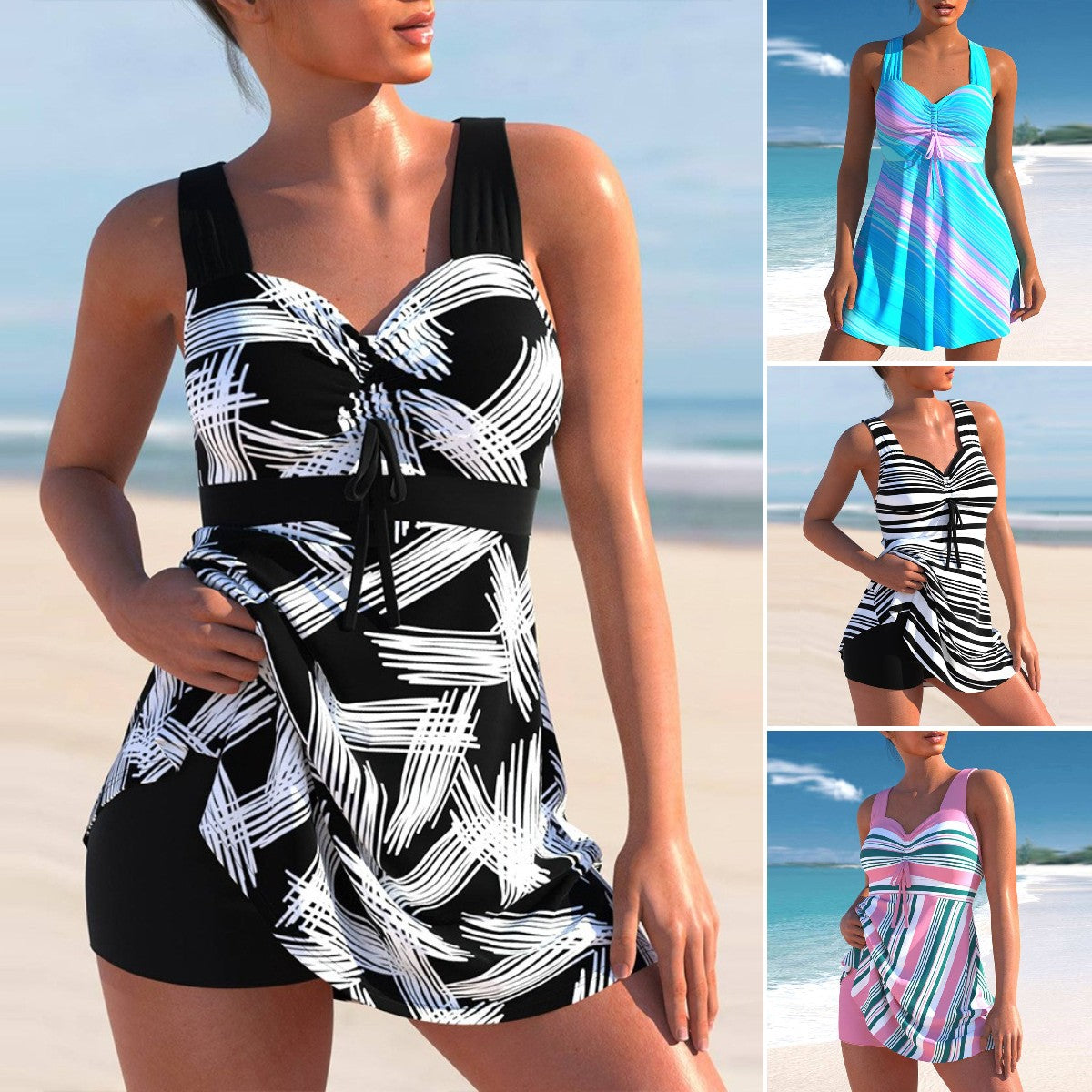 【S-5XL】👙 Damski strój kąpielowy w paski Plus Size-3594010