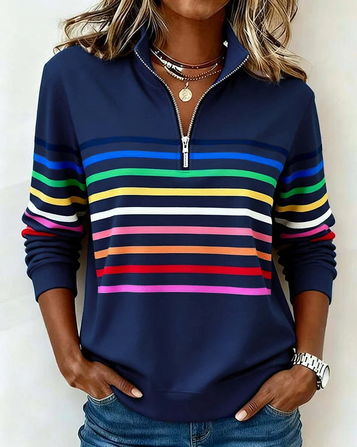 ⏳ Poslední den – sleva 50 % ✨【S–5XL】 Módní volná mikina s duhovými pruhy, límečkem a zipem ✨