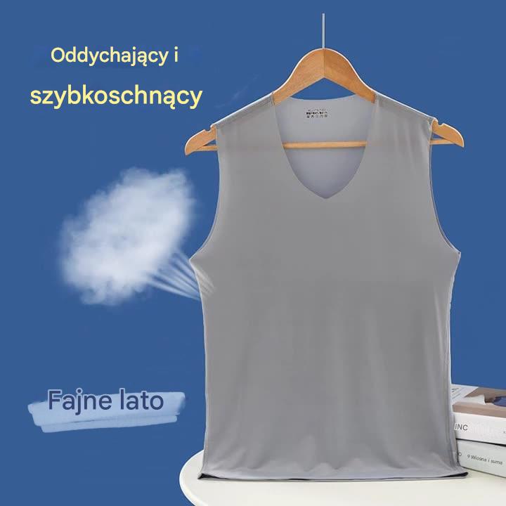 ❄️🆒【Kup 3, otrzymaj 2 gratis – razem 5 sztuk 🔥】【5 sztuk】【L–5XL】Letni męski podkoszulek z jedwabiu lodowego, bezszwowy, cienki fason, duże rozmiary-4032599