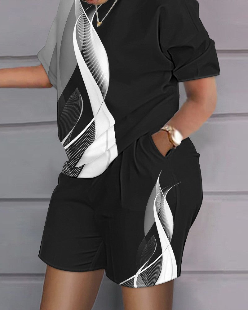 😍 【S-4XL】 Garnitur casual w stylu hip-hopowym (top + spodenki) 3710545