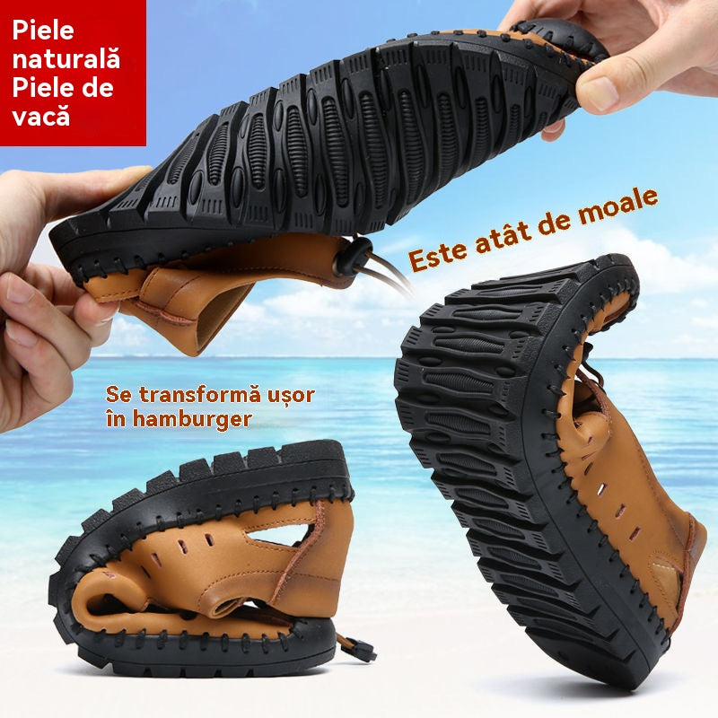 🌟✨【39-44】Męskie oryginalne skórzane buty z odkrytymi palcami, wydrążone, letnie, swobodne, oddychające - modne i stylowe-4022267
