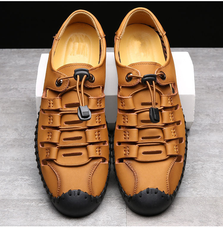 🌟✨【39-44】Męskie oryginalne skórzane buty z odkrytymi palcami, wydrążone, letnie, swobodne, oddychające - modne i stylowe-4022267