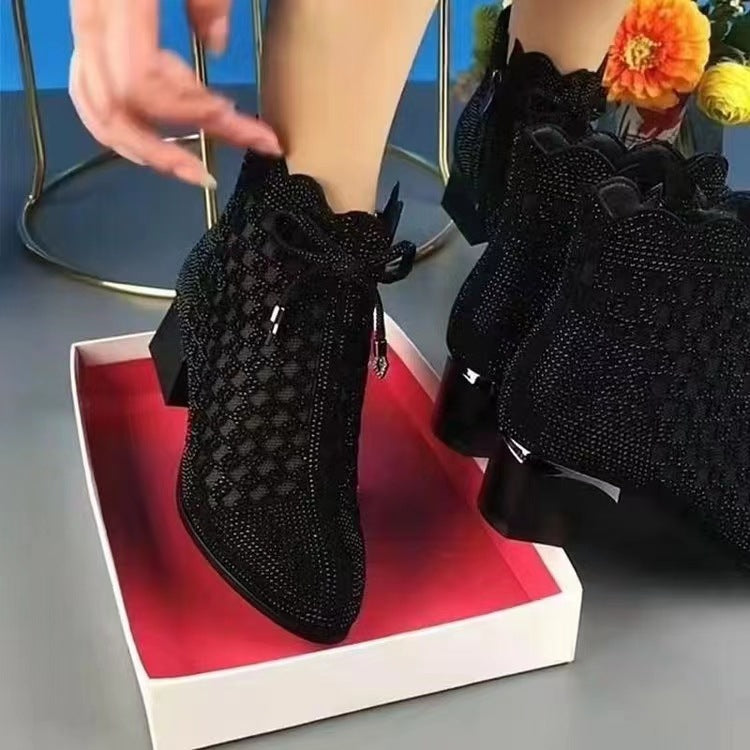 👠【35-41】 Krótkie buty z siateczki na grubym obcasie w nowym stylu-3804341