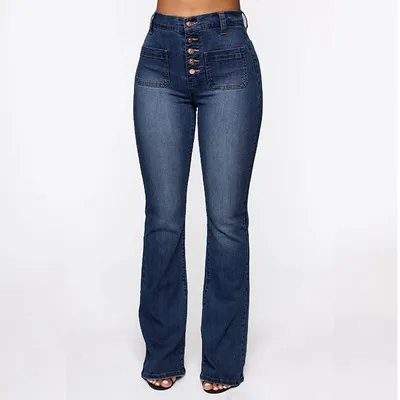 🔥🔥【S-4XL】2024 Modne damskie jeansy rozkloszowane z wysokim stanem-3736580