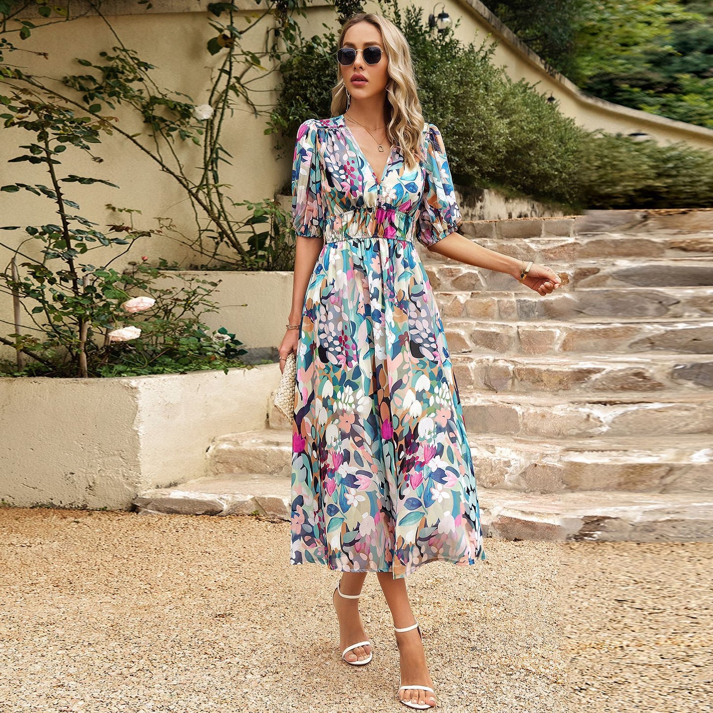 【S-XL】🌸2024 Sukienka z dekoltem w serek i letnią talią-3578807
