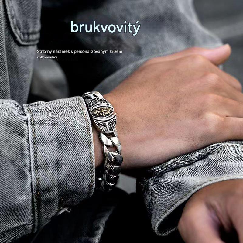 😍✨【Stříbro】🔥 Pánský vintage náramek, zdobený šťastnými vzory, styl urban punk, ručně vyrobený, jedinečný