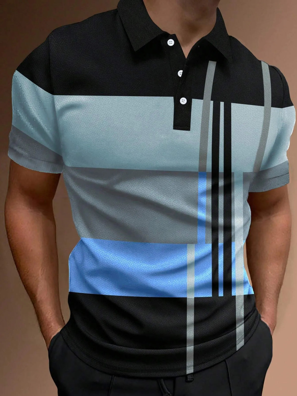 🔥👔【S-6XL】Męska koszulka POLO 3D w kolorowe paski-3694657
