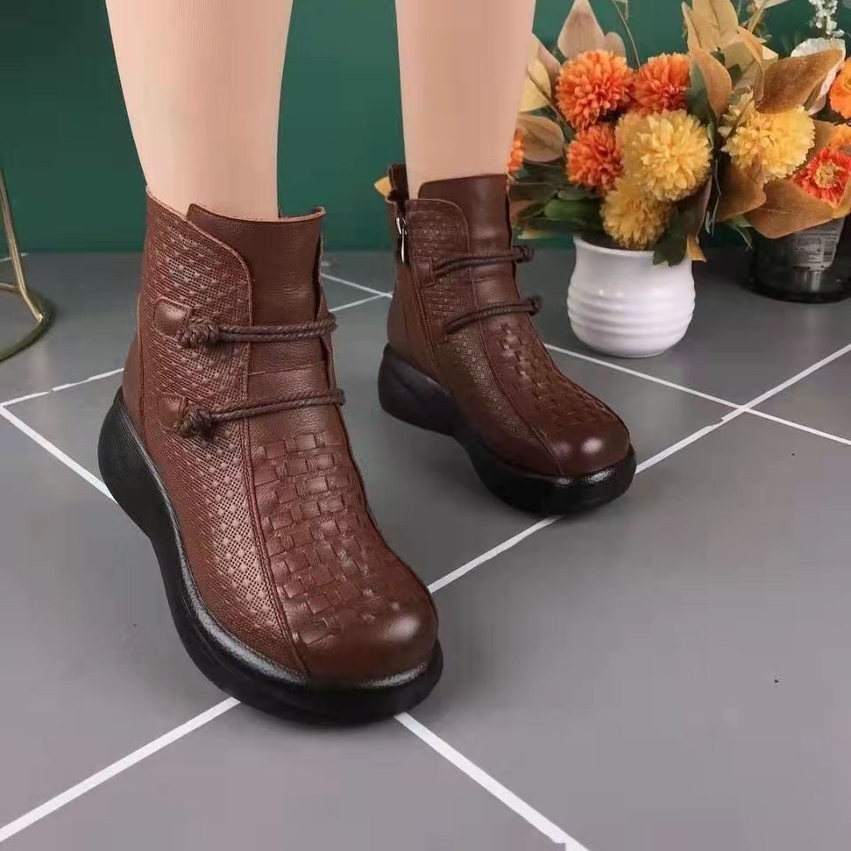 💥💥【35-40】Zimowe modne skórzane buty termiczne damskie z bocznym zamkiem