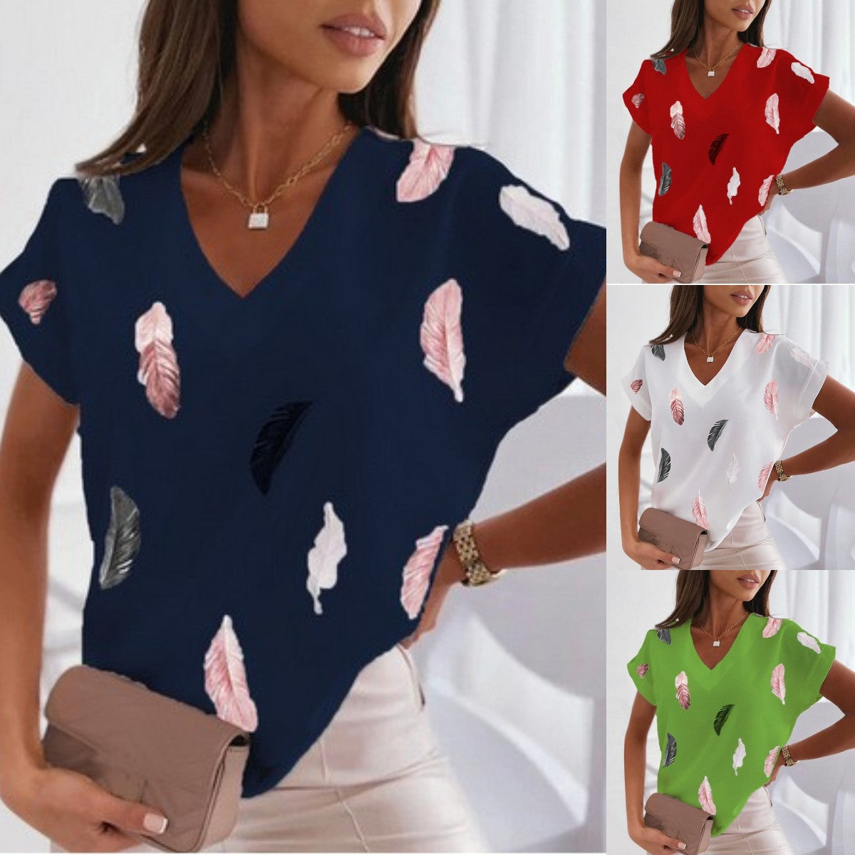 🎉🌈【Ograniczona ilość】🔥✨【S-6XL】2025 Lato Nowy Prosty Wygodny Miękki Damski T-shirt z nadrukiem 3D Piór-3970872