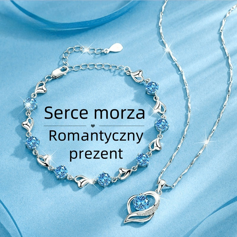 ✨✨【Kup 1, a 1 otrzymasz gratis】💎Serce oceanu 925 srebro bransoletka + naszyjnik zestaw-3996707