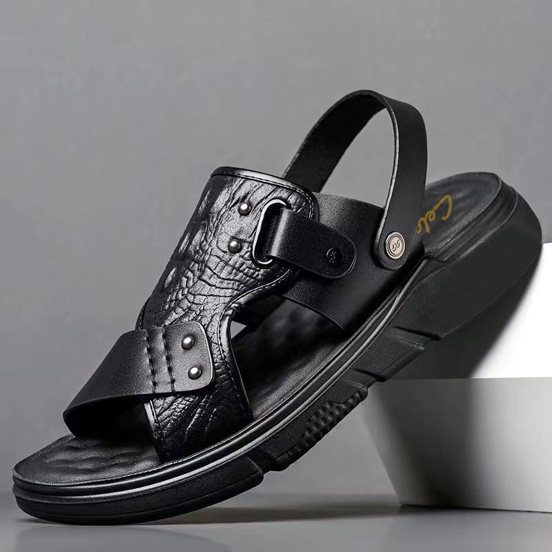 🐂【Kup 1, a 1 dostaniesz gratis】【38-44】Nowe męskie skórzane sandały plażowe z grubą podeszwą-4040569