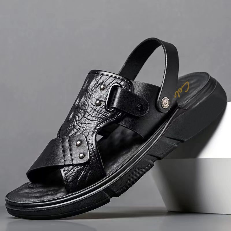 🐂【Kup 1, a 1 dostaniesz gratis】【38-44】Nowe męskie skórzane sandały plażowe z grubą podeszwą-4040569