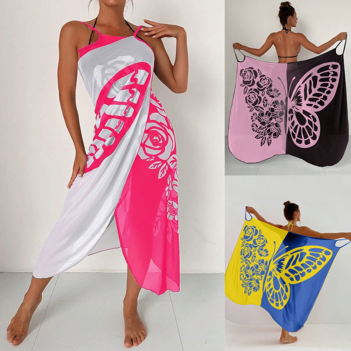✨【Nowy produkt ze zniżką】🦋🦋Nowe damskie szyfonowe narzutki przeciwsłoneczne z nadrukiem motyli na plażę 2025 3979177