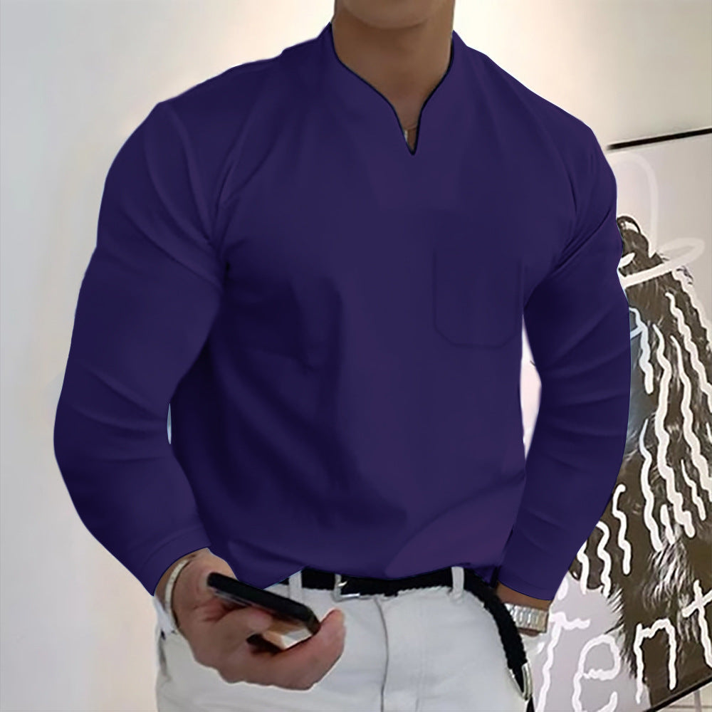 đăS-5XLă Nowy stylowy, elastyczny, baweĆniany T-shirt mÄski z dekoltem w ksztaĆcie litery V, na lato-3916336